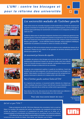 L&rsquo;UNI contre les blocages et pour la réforme des universités