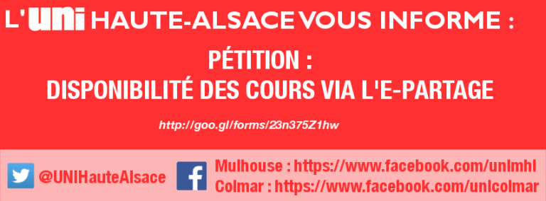 L&rsquo;UNI Mulhouse lance une pétition pour que nos cours soit accessible via « e-partage »