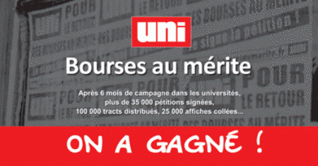 Bourses au mérite :  Recul du gouvernement, Victoire de l&rsquo;UNI.