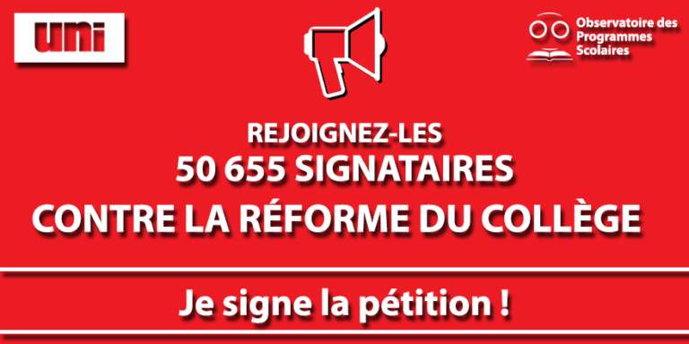 Plus de 50 000 signataires contre la réforme du collège et des programmes