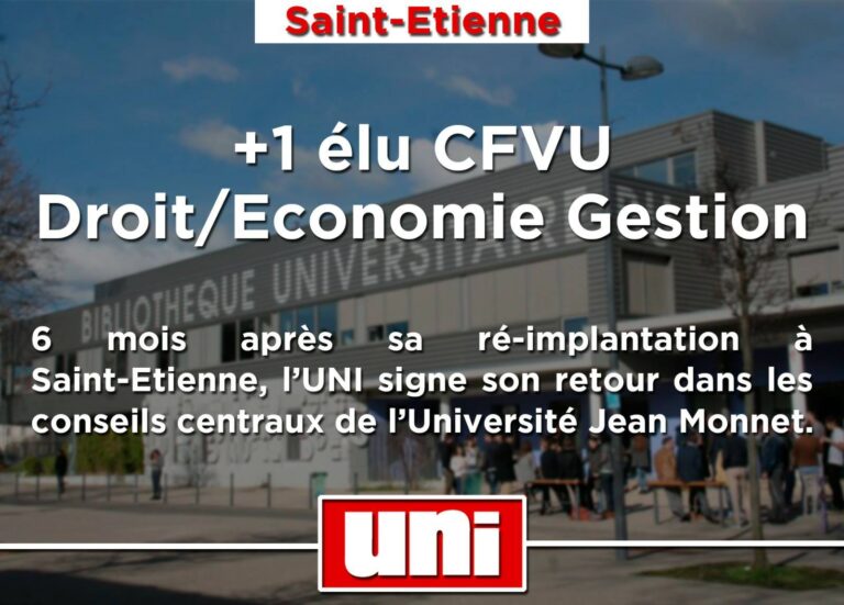 L&rsquo;UNI gagne un élu à l&rsquo;Université Jean Monnet !