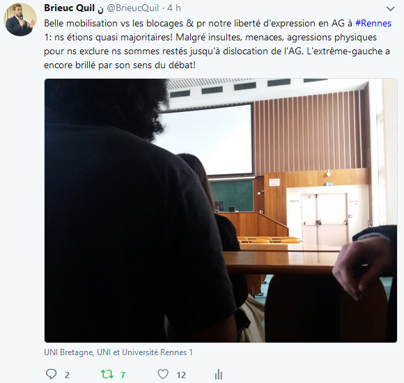 Nouvelles agressions en “AG” à Rennes 1 par des militants d’extrême-gauche