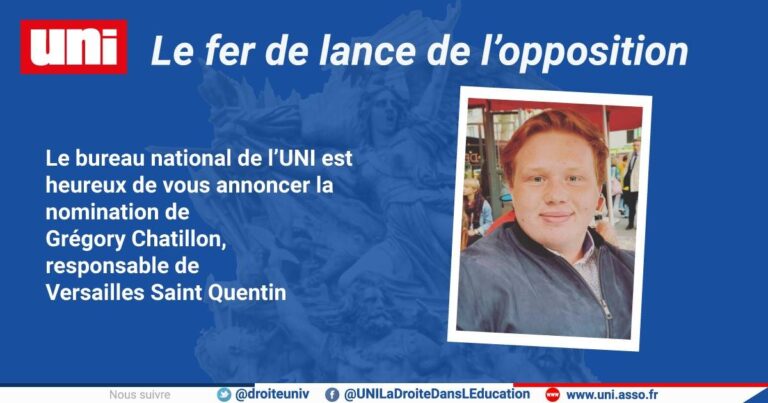 Grégory nouveau responsable de la Droite à l&rsquo;UVSQ