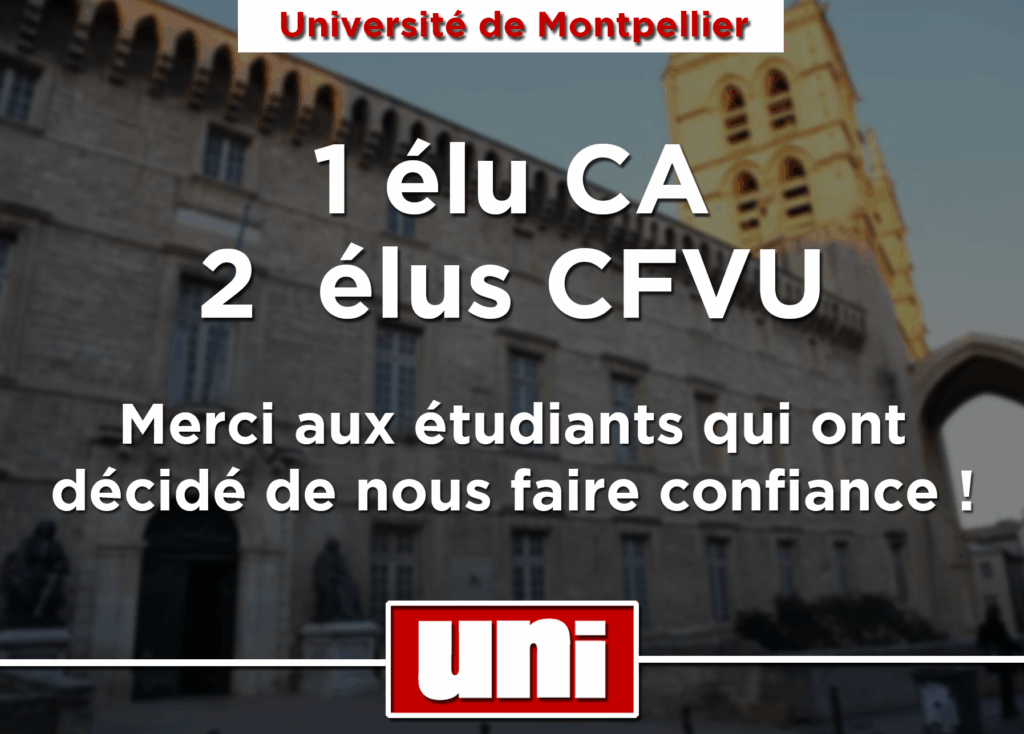 L&rsquo;UNI conforte sa positions à l&rsquo;Université de Montpellier