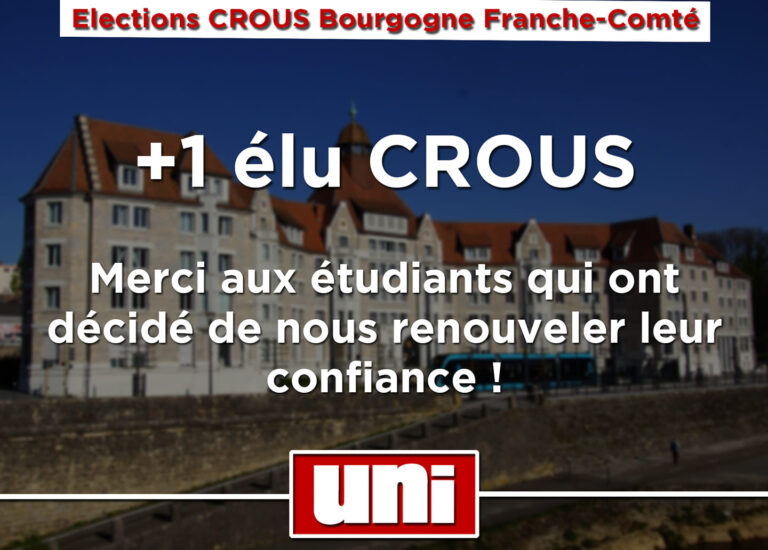L’UNI OBTIENT UN ÉLU DANS LE NOUVEAU CROUS !