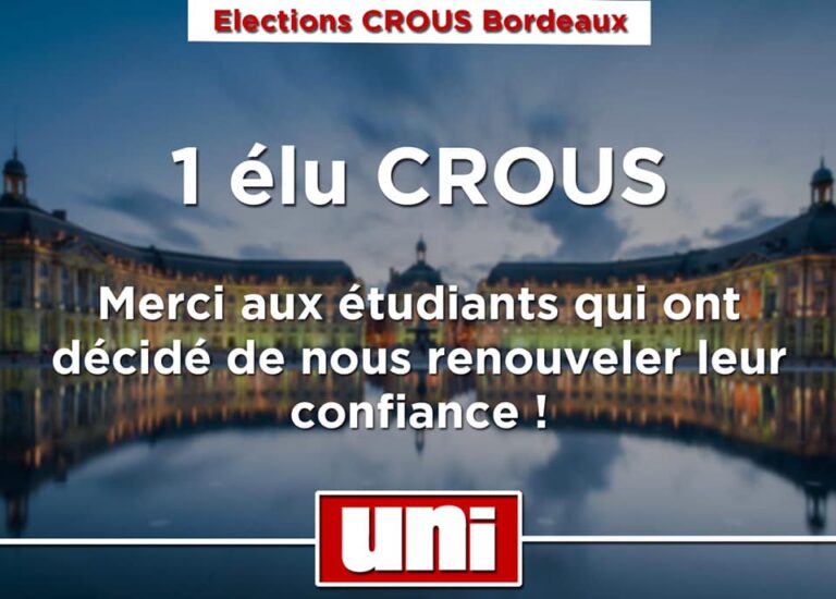 L&rsquo;UNI Bordeaux renouvelle son élu CROUS !