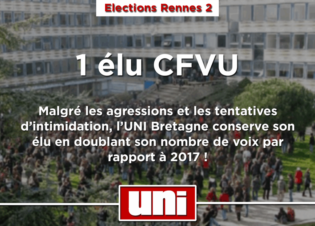 Elections étudiantes à Rennes 2 : malgré les agressions l’UNI conserve son élu !