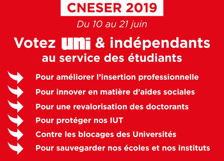 CNESER 2019 : retrouvez la profession de foi de la liste UNI et indépendants