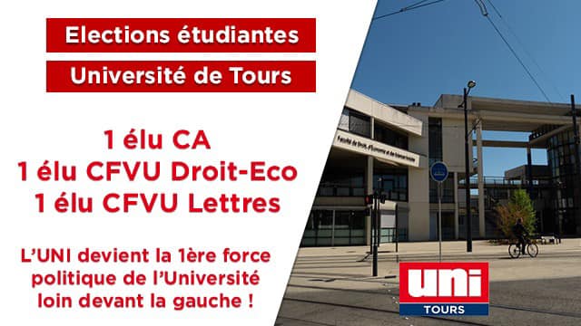 Résultats des élections étudiantes : l&rsquo;UNI Tours bat l&rsquo;UNEF et l&rsquo;extrême-gauche !