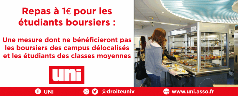 Repas à 1€ pour les étudiants boursiers : une mesure qui ne bénéficiera pas aux boursiers des campus délocalisés et aux étudiants des classes moyennes