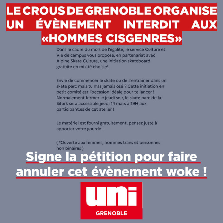L’UNI demande l’annulation d’un évènement interdit aux hommes organisé par le Crous de Grenoble !