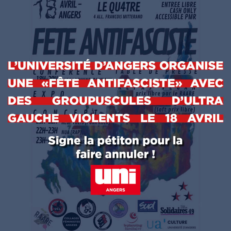 L&rsquo;Université d&rsquo;Angers organise un évènement en partenariat avec des groupuscules antifascistes violents