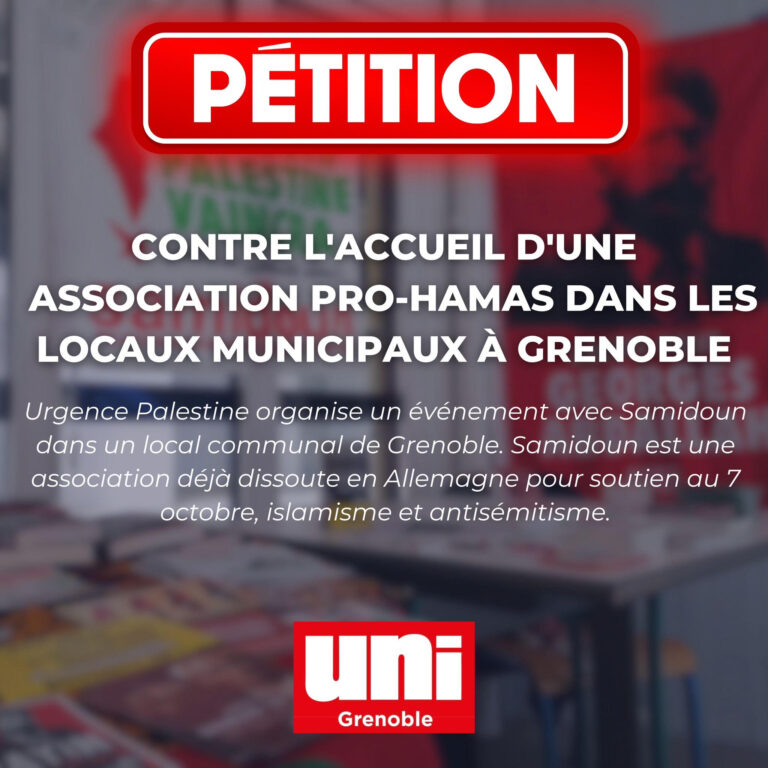 L’UNI lance une pétition contre l’attribution d’une salle communale de Grenoble à une association pro-terroristes