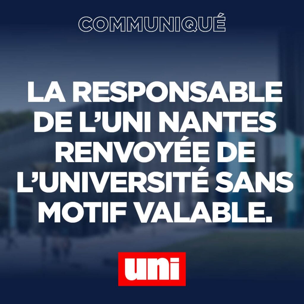La responsable de l’UNI Nantes renvoyée de l’université sans motif valable