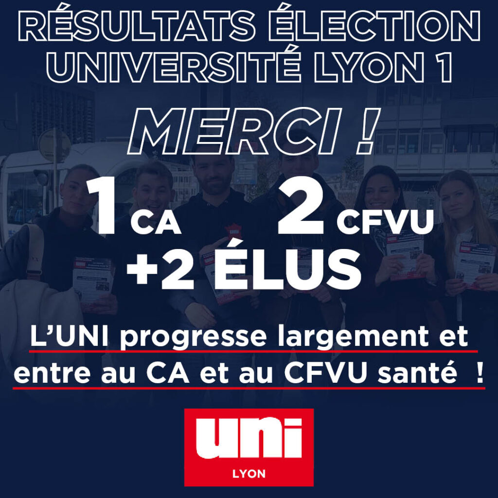 Progression très importante de l’UNI aux élections aux conseils centraux de Lyon 1