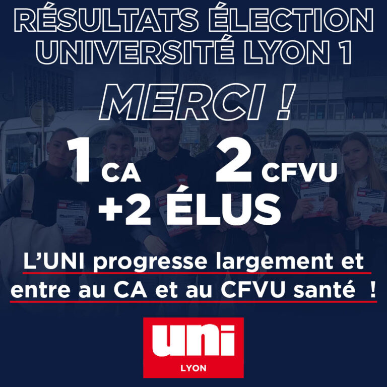 Progression très importante de l’UNI aux élections aux conseils centraux de Lyon 1